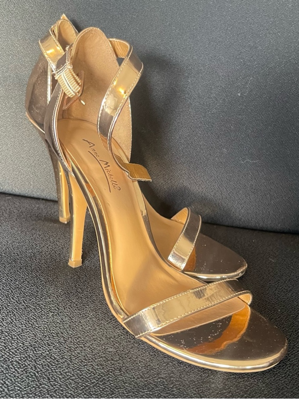 Anne Michelle Rose Gold Metallic Stiletto Sandals